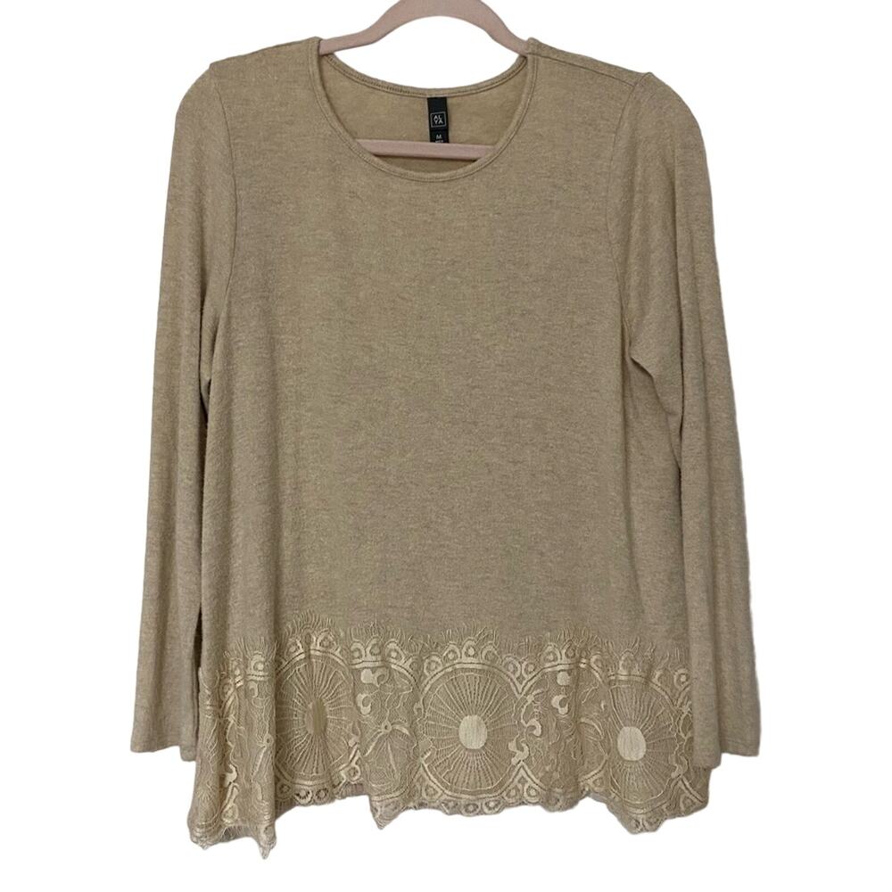 ALYA • Cream Boho Lace Long Sleeve Blouse Top